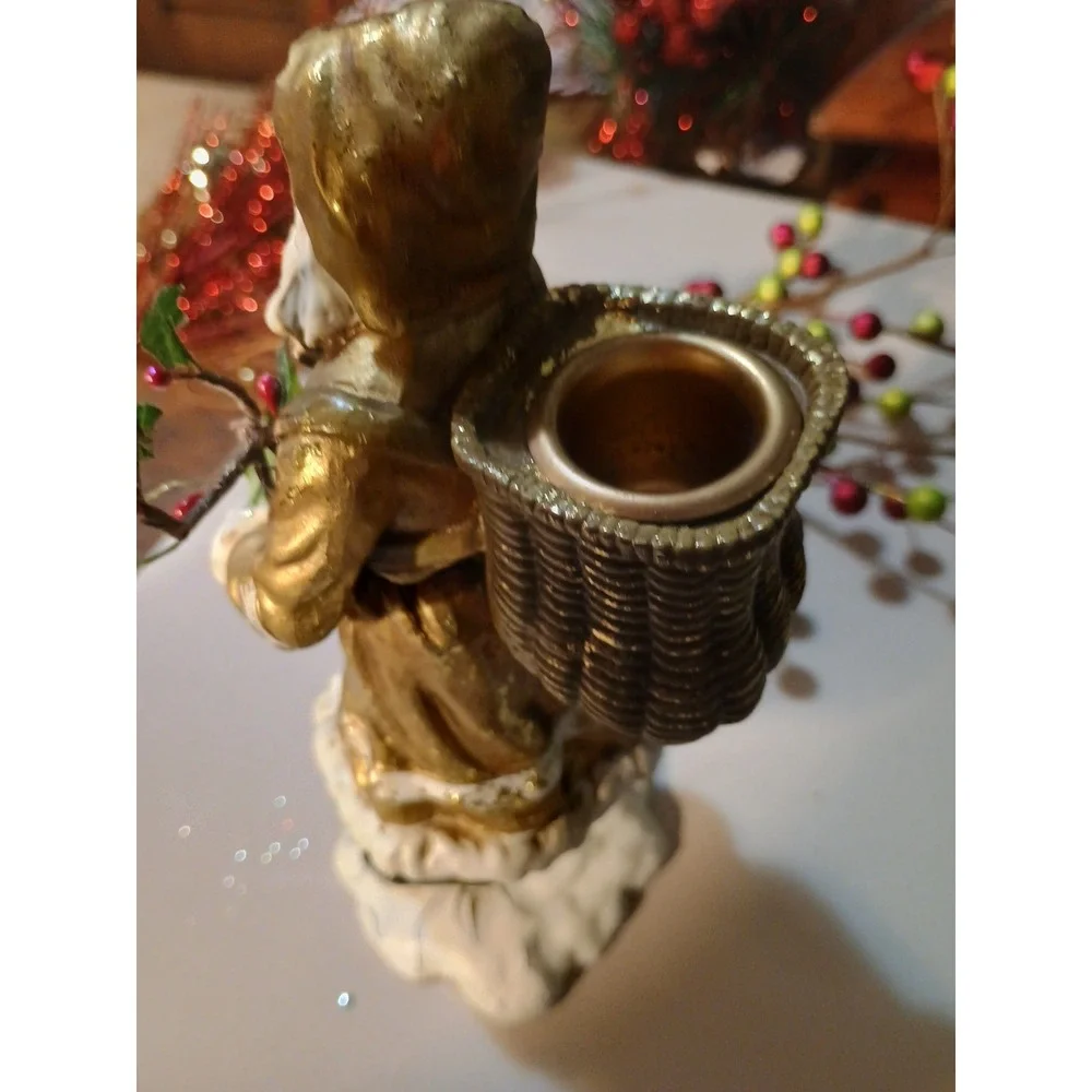Department 56 Vintage Santa Claus Christmas Candle Holder Holly Leaf Candlestick